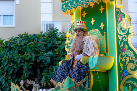 VELEZ-MALAGA, SPAIN - JANUARY 5, 2018 Parade on the occasion of the Epiphany holiday  in Malaga province, holiday day, processionのeditorial素材