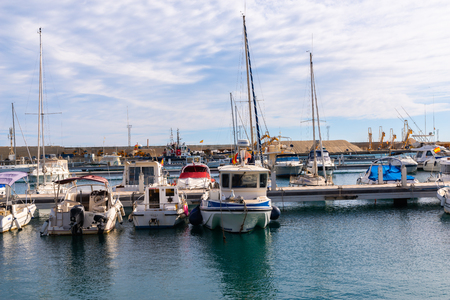GARRUCHA, SPAIN - JANUARY 23, 2019   A beautiful marina with luxury yachts and motor boats in the tourist seaside town of Garruchaのeditorial素材