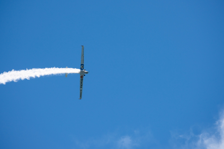 TORRE DEL MAR, SPAIN - JULY 29, 2018 planes flying over the beach in a seaside town, aerobatics airshow in Andalusiaのeditorial素材