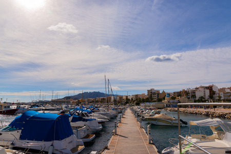 GARRUCHA, SPAIN - JANUARY 23, 2019   A beautiful marina with luxury yachts and motor boats in the tourist seaside town of Garruchaのeditorial素材