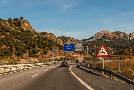 GRANADA SPAIN, DECEMBER 15, 2018 A-92 expressway leading to the city of Granada in Spain, European road infrastructureのeditorial素材