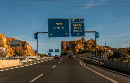 GRANADA SPAIN, DECEMBER 15, 2018 A-92 expressway leading to the city of Granada in Spain, European road infrastructureのeditorial素材