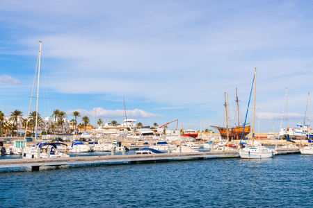 GARRUCHA, SPAIN - JANUARY 23, 2019   A beautiful marina with luxury yachts and motor boats in the tourist seaside town of Garruchaのeditorial素材