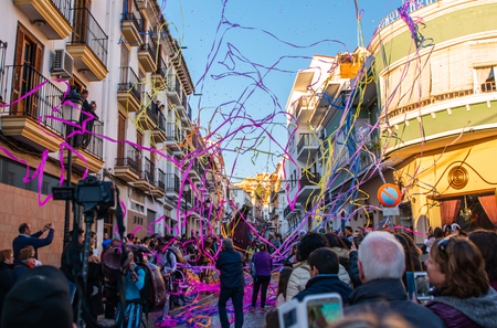 VELEZ-MALAGA, SPAIN - FEBRUARY 3, 2018 A colorful carnival parade organized by the inhabitants of a small town in Andalusiaのeditorial素材