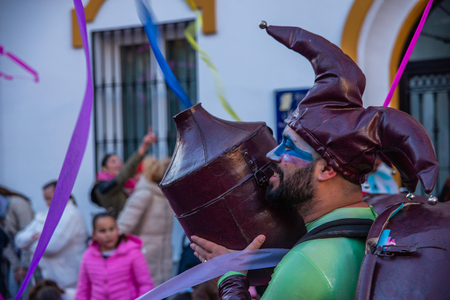 VELEZ-MALAGA, SPAIN - FEBRUARY 3, 2018 A colorful carnival parade organized by the inhabitants of a small town in Andalusiaのeditorial素材