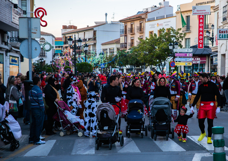 VELEZ-MALAGA, SPAIN - FEBRUARY 3, 2018 A colorful carnival parade organized by the inhabitants of a small town in Andalusiaのeditorial素材