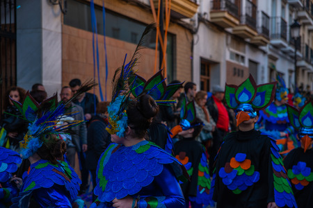 VELEZ-MALAGA, SPAIN - FEBRUARY 3, 2018 A colorful carnival parade organized by the inhabitants of a small town in Andalusiaのeditorial素材