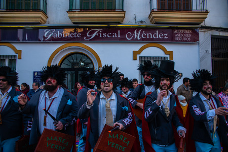 VELEZ-MALAGA, SPAIN - FEBRUARY 3, 2018 A colorful carnival parade organized by the inhabitants of a small town in Andalusiaのeditorial素材