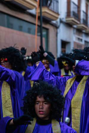 VELEZ-MALAGA, SPAIN - FEBRUARY 3, 2018 A colorful carnival parade organized by the inhabitants of a...