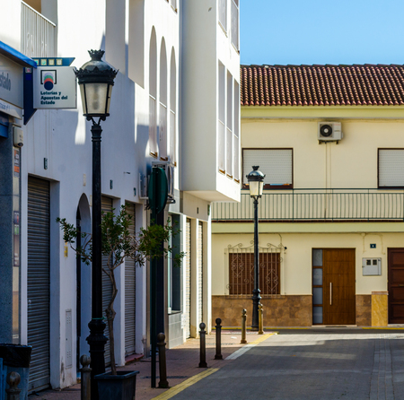 ANTAS, SPAIN - JANUARY 26, 2019 Empty Spanish streets in a small town next to Almeria, the characteristic architecture of old Andalusiaのeditorial素材