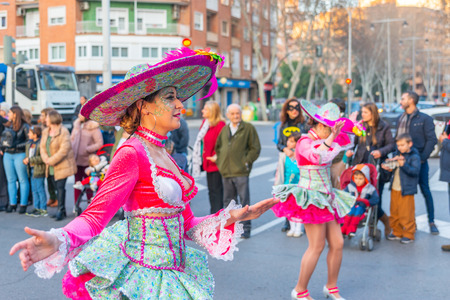 CARTAGENA, SPAIN - MARCH 2, 2019 A colorful carnival parade organized by the inhabitants of a famous town in Murcia regionのeditorial素材