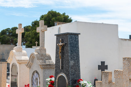 CANTERAS, SPAIN - 2 APRIL 2019 An old cemetery with beautiful tombstones for residents of three...