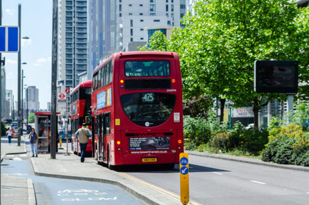 LONDON, UK - MAY 21, 2019 A typical urban transport vehicle driving through London street, the...