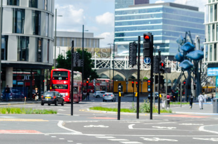 LONDON, UK - MAY 21, 2019 A typical urban transport vehicle driving through London street, the...