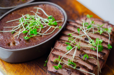 Smooth duck and orange pate, duck liver pÃ¢tÃ© blended with orange pieces and a touch of herbs...