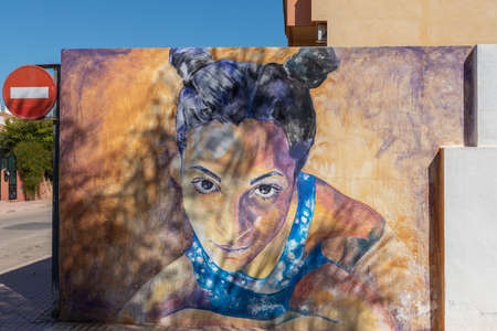 LOS ALCAZARES, SPAIN - FEBRUARY 25, 2019 Walls sprayed by street artists in a Spanish small town, street artのeditorial素材