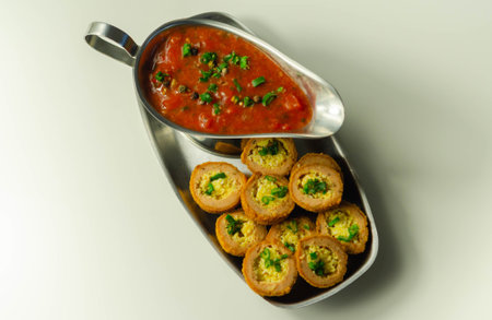 Mini scotch eggs with tomato sauce served on the silver plate, appetizer