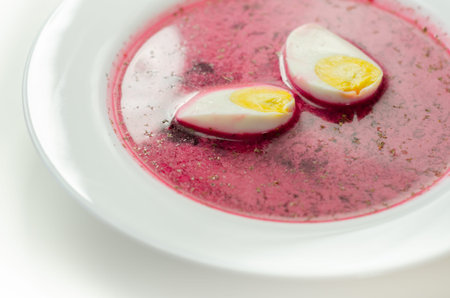 Beetroot red soup, borscht. Traditional Ukrainian, Polish or  Russian borscht with sour cream and...