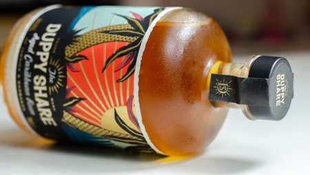LONDON, UNITED KINGDOM - AUGUST 23, 2021 Caribbean rum The Duppy Share sourced from two distilleries, the blend contains a 3-year old 100% Pot Still rum from the Worthy Park Distillery, Jamaica combined with a 5-year old 100% Column Still rum from the Fouのeditorial素材