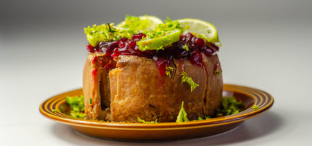 Seasoned British pork, wrapped in crisp, flavoursome pastry served with  beetroot and orange chutney...