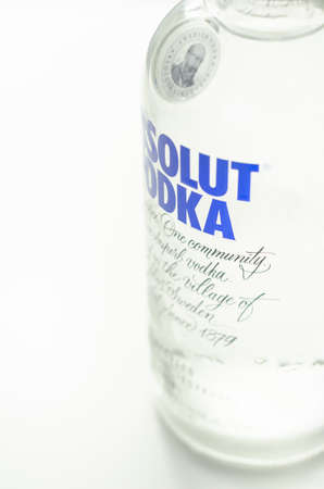 LONDON, UNITED KINGDOM - AUGUST 20, 2021 Bottle of Absolut vodka blue, produced from winter wheat and deep waters, crystal clear vodka from southern Swedenのeditorial素材