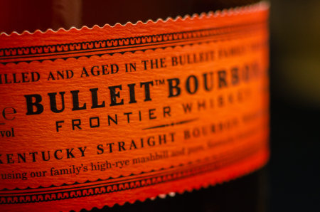 LONDON, UNITED KINGDOM - JANUARY 24, 2022 Bulleit Bourbon, a unique blend of rye, corn, and barley malt,  and pure Kentucky limestone filtered water, exquisite American whiskeyのeditorial素材