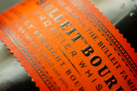 LONDON, UNITED KINGDOM - JANUARY 24, 2022 Bulleit Bourbon, a unique blend of rye, corn, and barley malt,  and pure Kentucky limestone filtered water, exquisite American whiskeyのeditorial素材