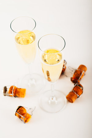 Luxurious champagne in a glass, festive way of celebrating a new year or important events, toast with sparkling wine, bubblesの写真素材