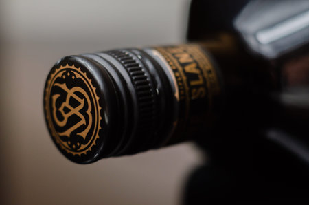 LONDON, UNITED KINGDOM - JANUARY 25, 2022 Characteristic black bottle Slane Irish whiskey, blend of...