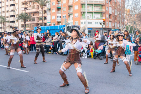 CARTAGENA, SPAIN - MARCH 2, 2019 A colorful carnival parade organized by the inhabitants of a famous...