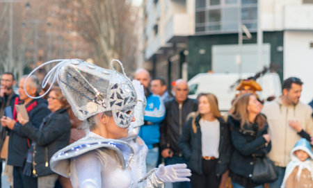 CARTAGENA, SPAIN - MARCH 2, 2019 A colorful carnival parade organized by the inhabitants of a famous...