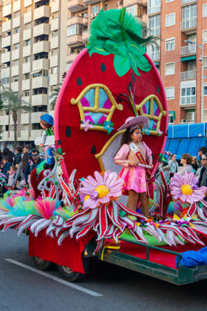 CARTAGENA, SPAIN - MARCH 2, 2019 A colorful carnival parade organized by the inhabitants of a famous town in Murcia regionのeditorial素材