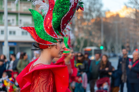 CARTAGENA, SPAIN - MARCH 2, 2019 A colorful carnival parade organized by the inhabitants of a famous...