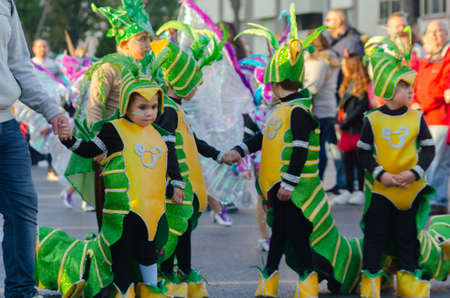CARTAGENA, SPAIN - MARCH 2, 2019 A colorful carnival parade organized by the inhabitants of a famous town in Murcia regionのeditorial素材