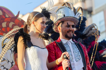 CARTAGENA, SPAIN - MARCH 2, 2019 A colorful carnival parade organized by the inhabitants of a famous town in Murcia regionのeditorial素材