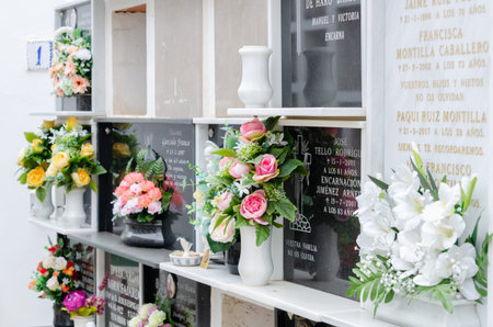 LA HERRADURA, SPAIN - 28 FEBRUARY 2022 Old municipal cemetery with beautiful tombstones for residents of nearby townsのeditorial素材