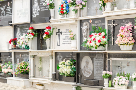 LA HERRADURA, SPAIN - 28 FEBRUARY 2022 Old municipal cemetery with beautiful tombstones for residents of nearby townsのeditorial素材