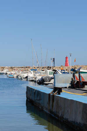 SAN JOSE, SPAIN - 23 MAY 2023 San Jose harbor in Cabo de Gata natural park in the province of Almeria located near Playa de San Jose beach and El Fraile peak, Costa Almeriaのeditorial素材