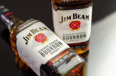 LONDON, UK - 21 JUNE  2023 Jim Beam is one of best selling brands of bourbon in the world, produced by Beam Inc. in Clermont, Kentuckyのeditorial素材