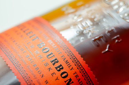 LONDON, UNITED KINGDOM - JANUARY 24, 2022 Bulleit Bourbon, a unique blend of rye, corn, and barley malt,  and pure Kentucky limestone filtered water, exquisite American whiskeyのeditorial素材