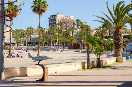 SANTIAGO DE LA RIBERA, SPAIN - JUNE 10, 2022 Beautiful promenade in the coastal town of Santiago de la Ribera in the province of Murciaのeditorial素材
