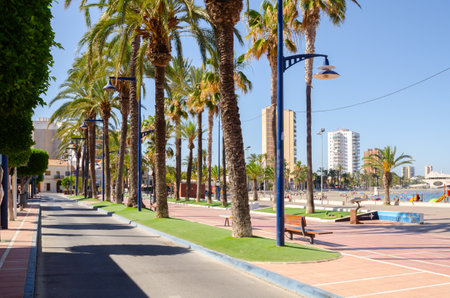 SANTIAGO DE LA RIBERA, SPAIN - JUNE 10, 2022 Beautiful promenade in the coastal town of Santiago de la Ribera in the province of Murciaのeditorial素材