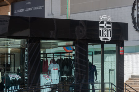 CARTAGENA, SPAIN -  19 SEPTEMBER 2022 Shop for football fans of the famous football club FC Cartagena, located right next to the Cartagonova stadium in Spainのeditorial素材