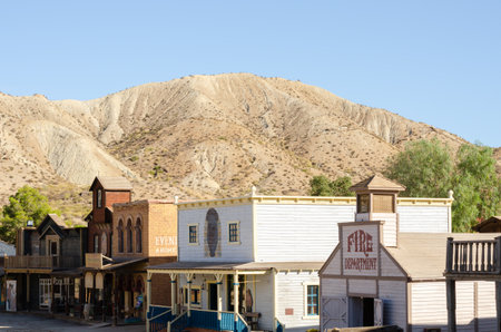 ALMERIA, SPAIN - 17 DECEMBER 2022 The architecture along with unique, beautiful and mysterious landscapes straight from the Wild West, created in the desert area around Tabernas near Almeriaのeditorial素材
