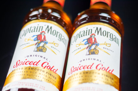 LONDON, UK - 19 MARCH 2024 Captain Morgan Original Spiced Gold, an iconic rum flavored with vanilla,...
