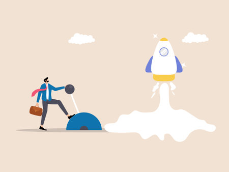 Pulling the rocket lever to take off courage to reach levels in facing business challengesのイラスト素材