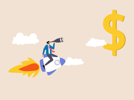 binoculars to focus on the dollar currency. Achieve financial success by observing financial markets.のイラスト素材