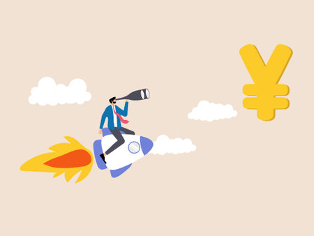 binoculars to focus on the yen currency. Achieve financial success by observing financial markets.のイラスト素材