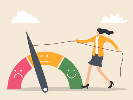 woman try to change customer ratings to make them betterのイラスト素材