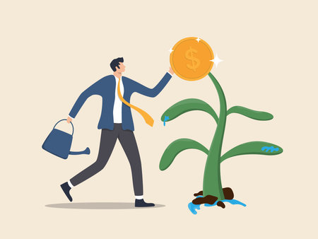businessman planting trees that bear money, investment illustrationのイラスト素材